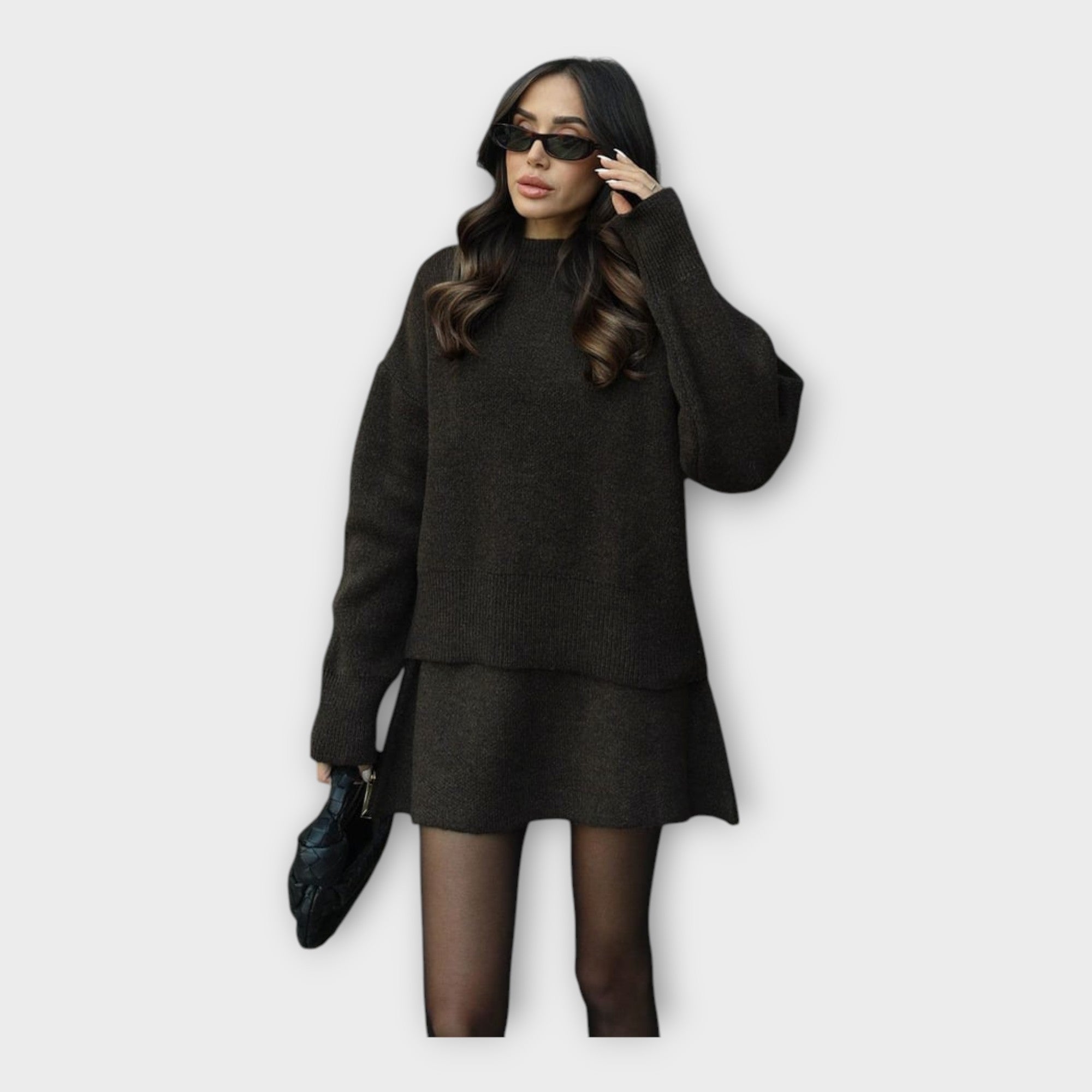 Knitted Top and Skirt Set with Modern Line