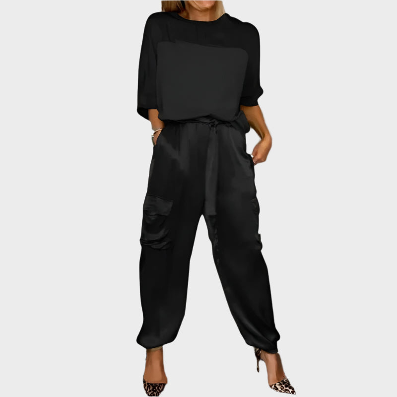 Satin Set with Relaxed Top and Cargo Trousers