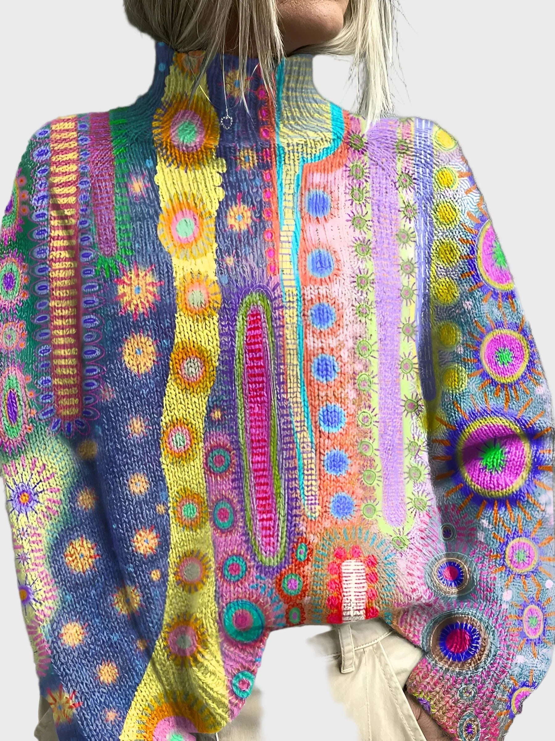 Knitted Turtleneck with Sun Pattern