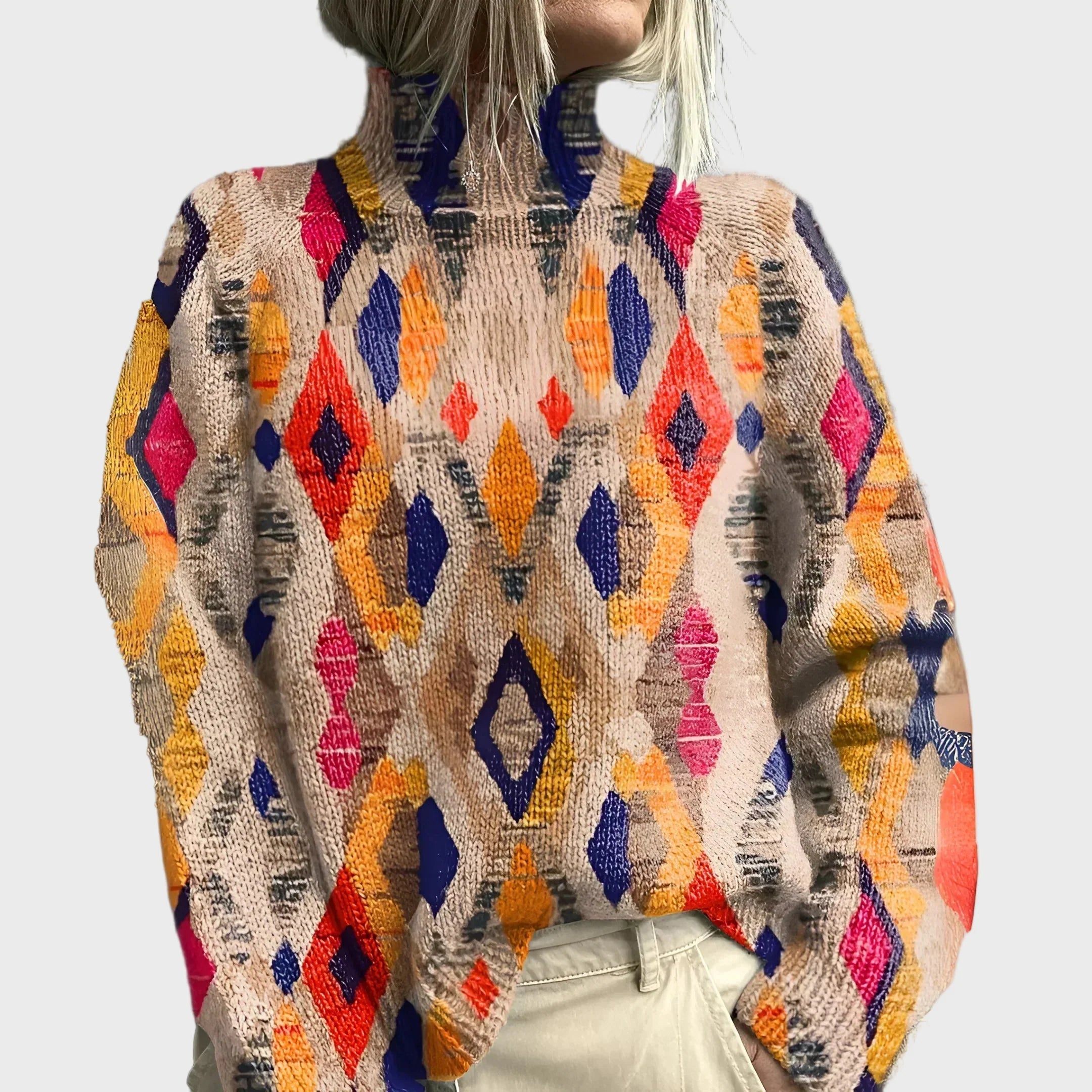 Knitted Roll Neck with Geometric Pattern