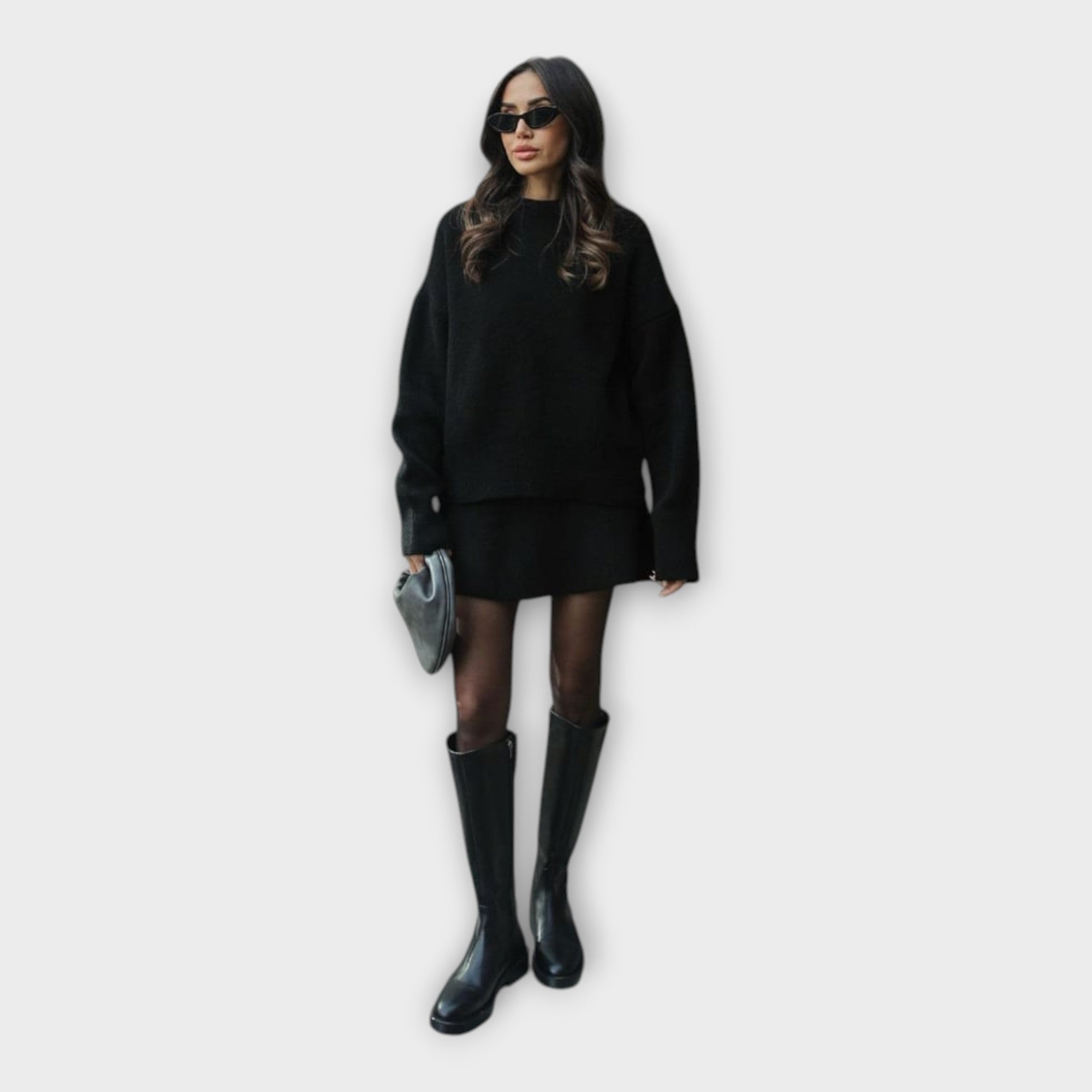 Knitted Top and Skirt Set with Modern Line