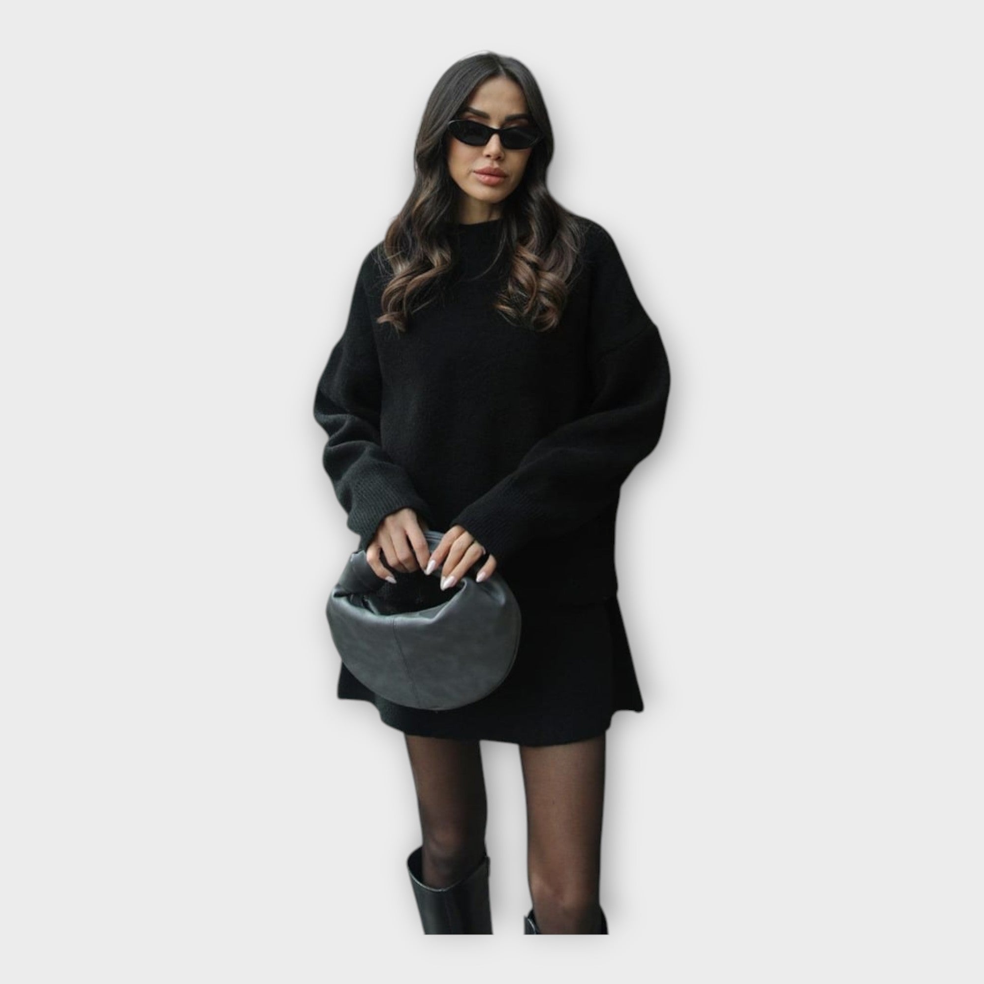 Knitted Top and Skirt Set with Modern Line