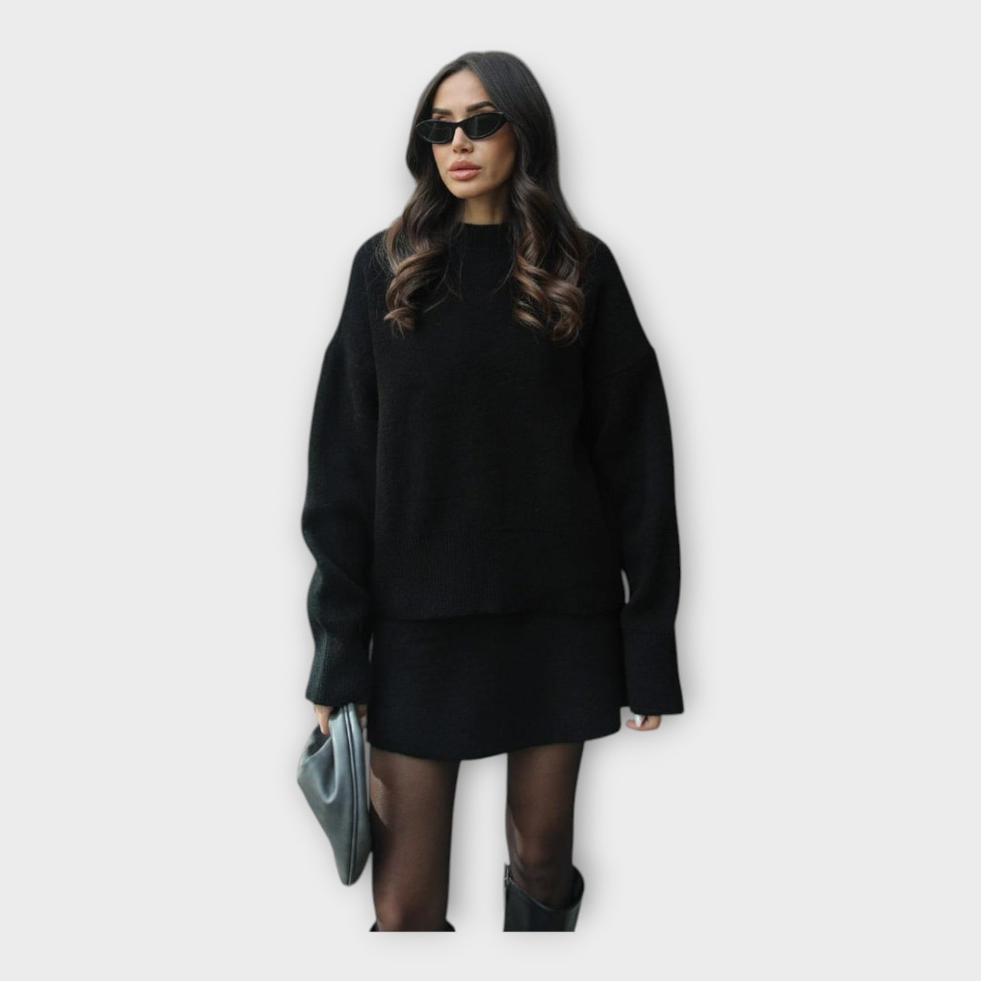 Knitted Top and Skirt Set with Modern Line