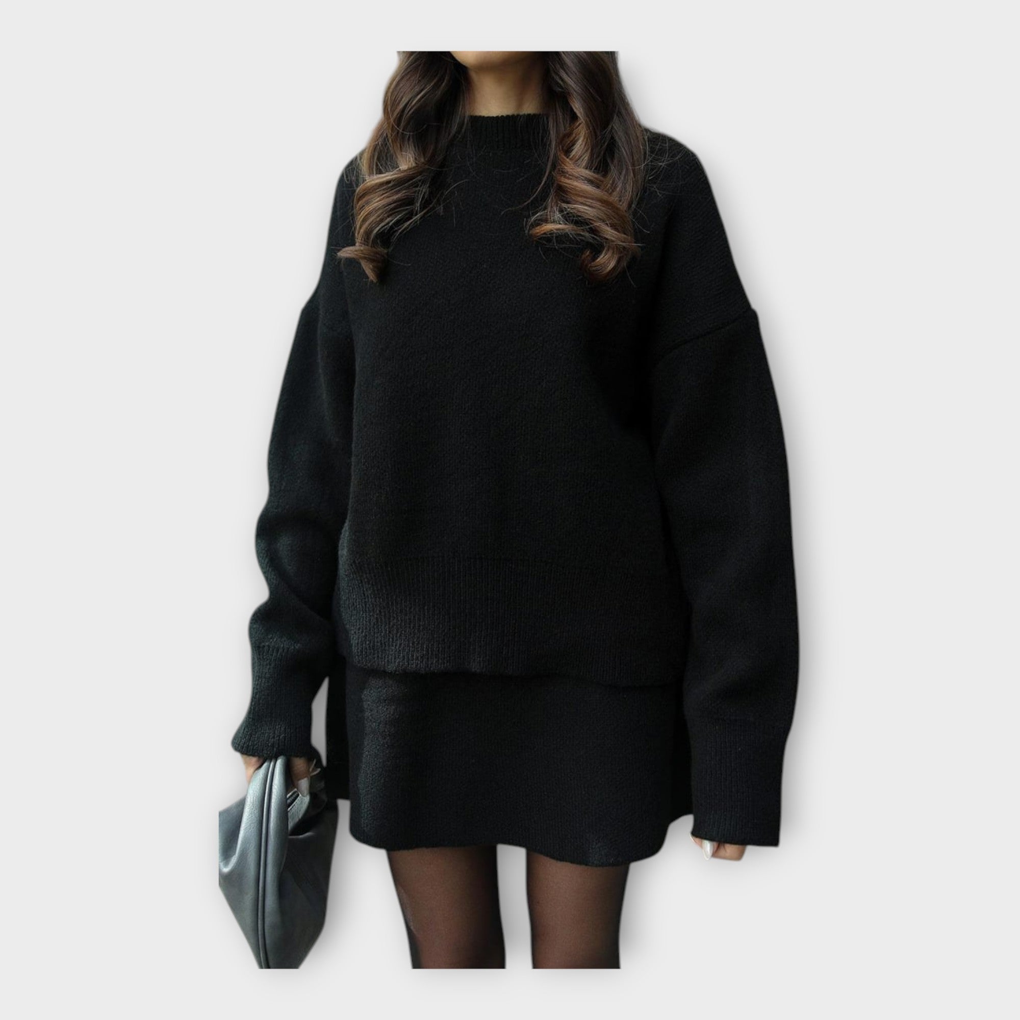 Knitted Top and Skirt Set with Modern Line