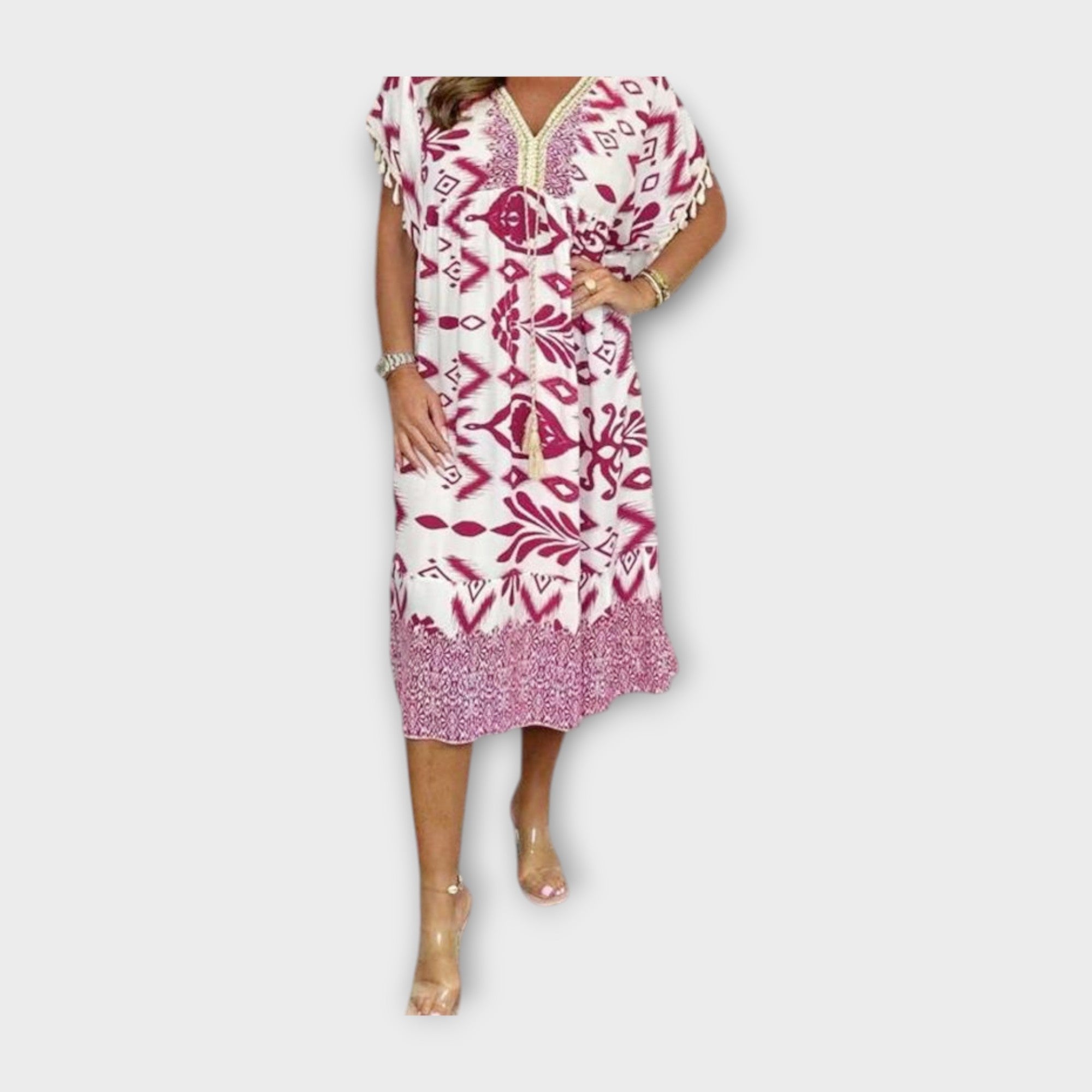 Knee-Length Kaftan with Patterns and Cord