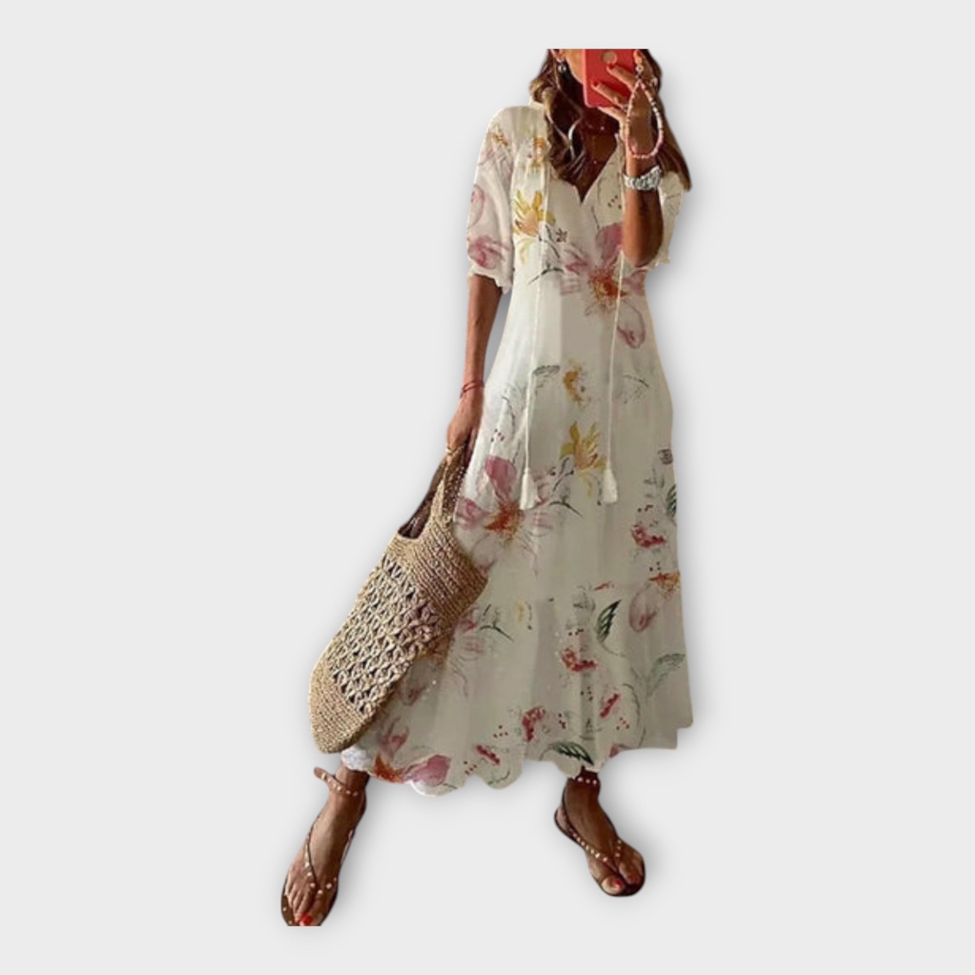 Vintage Dress with Embroidery and V Neckline