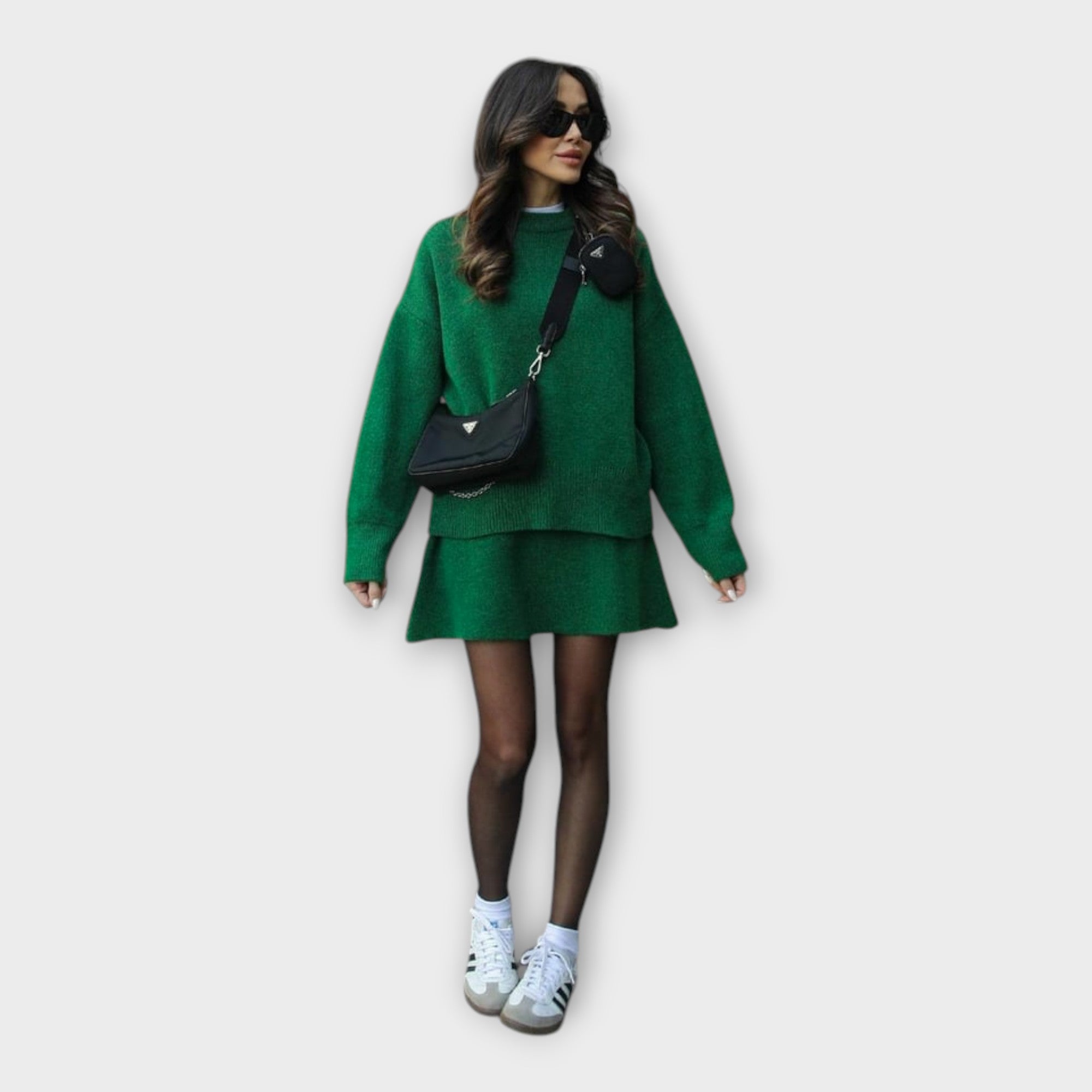 Knitted Top and Skirt Set with Modern Line