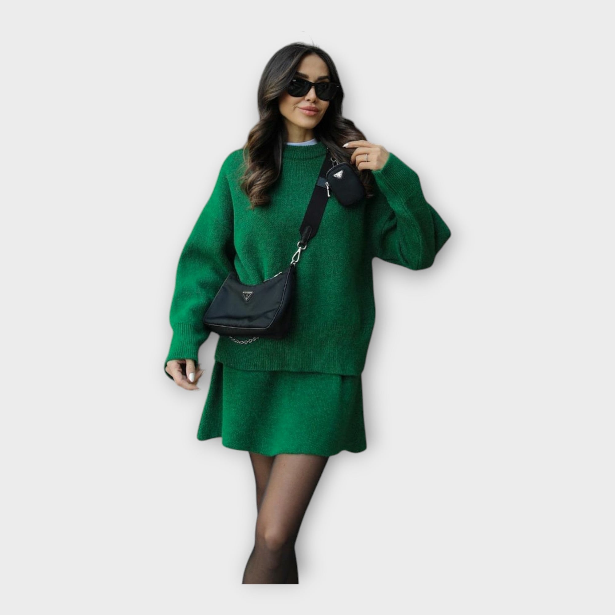 Knitted Top and Skirt Set with Modern Line