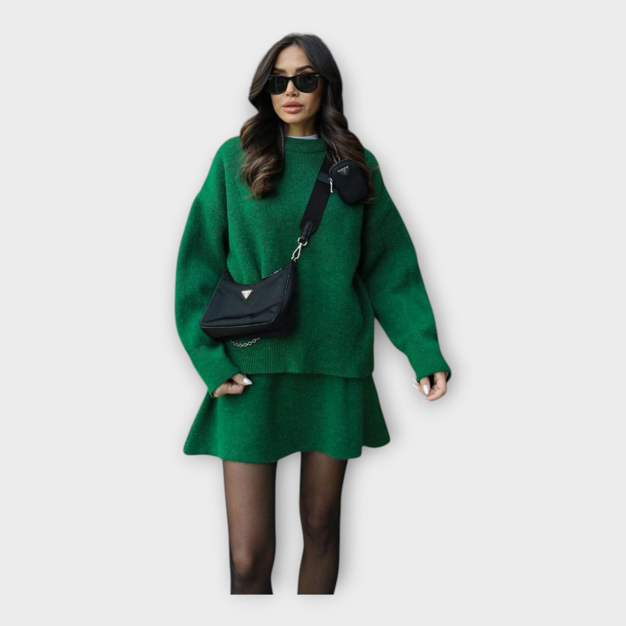 Knitted Top and Skirt Set with Modern Line